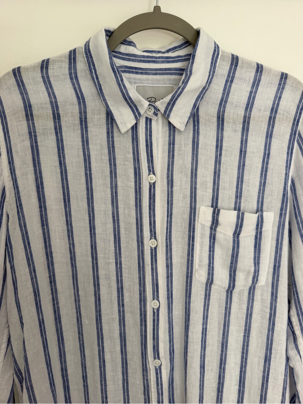 Rails "Charli" Villa Stripe Blue White Linen Blend Button Down Shirt Lightweight - Picture 7 of 17